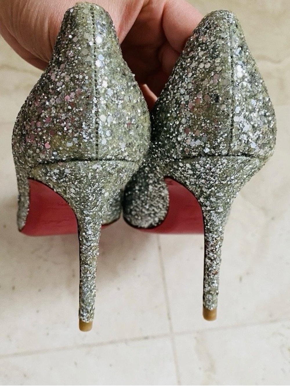 Christian Louboutin Made in Italy Fifille 85 Silver Glitter Pumps Heels Size 6.5 - Picture 11 of 14